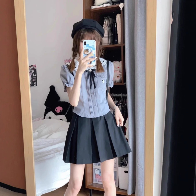 Japanese-style doll collar sweet college-style suit, short shirt for petite women, JK uniform, new summer top 2026 Japanese-style doll collar sweet college-style suit, short shirt for petite women, JK uniform, new summer top 2026