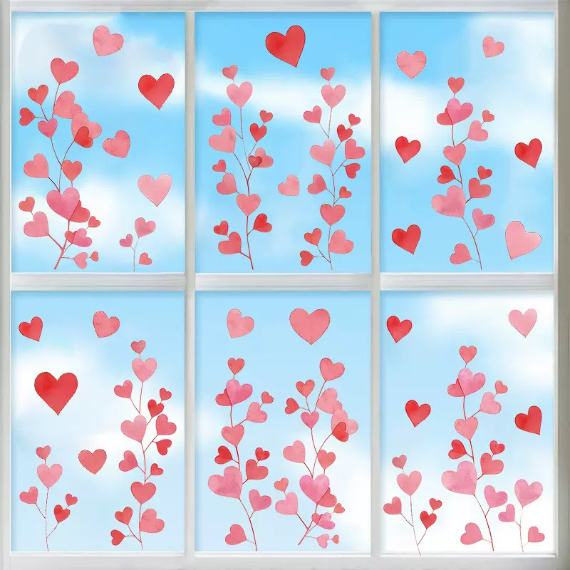 情人节创意卡通爱心气球墙面装饰贴纸厨房客厅玻璃窗贴自粘墙贴