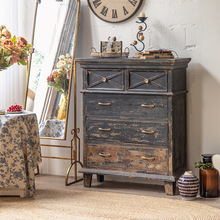 侘寂风全实木仿古斗柜景点年代感复古做旧家具美式乡村抽屉五斗柜