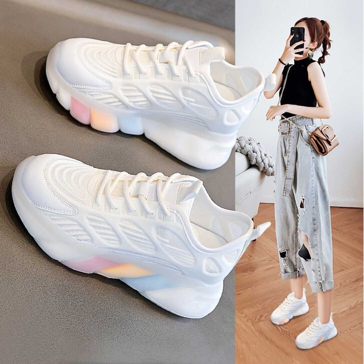 Inner Height Increasing Torre Shoes Women's New Summer Genuine Leather Breathable All-match Super Hot Thick Sole Sports White Shoes 2025 Sports
