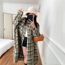 小众lsabel秋冬新款羊毛混纺复古格纹大衣女宽松型毛呢大衣中长款