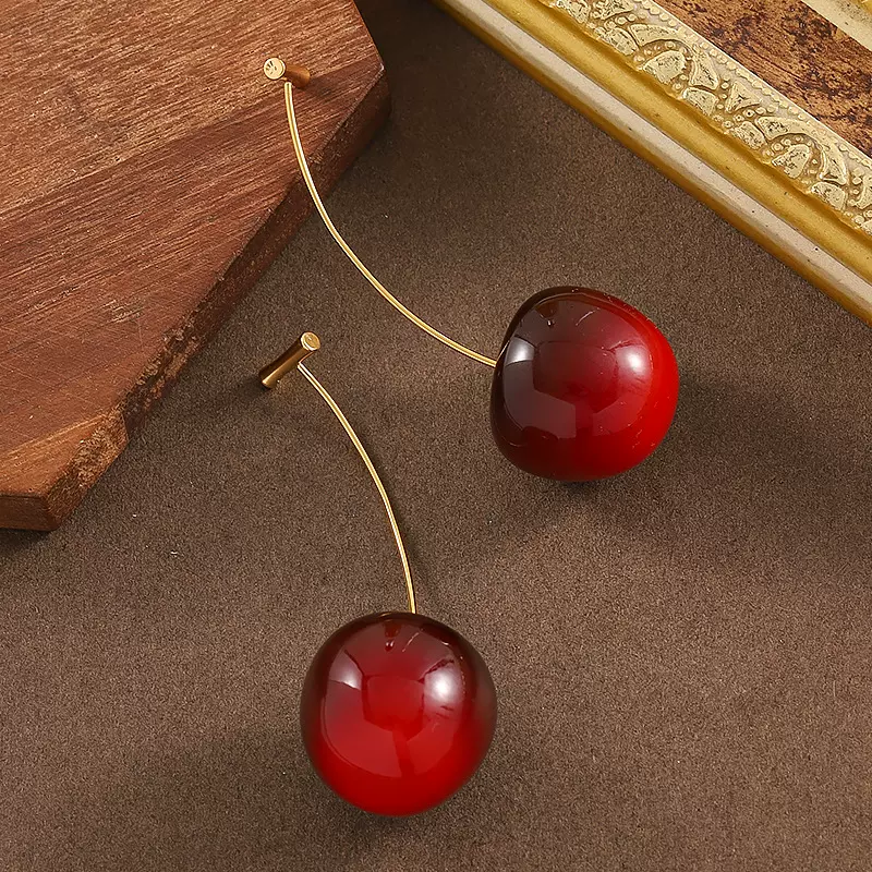 16K真金电镀 甜美气质时尚车厘子水果耳坠耳环小众个性高级感耳饰