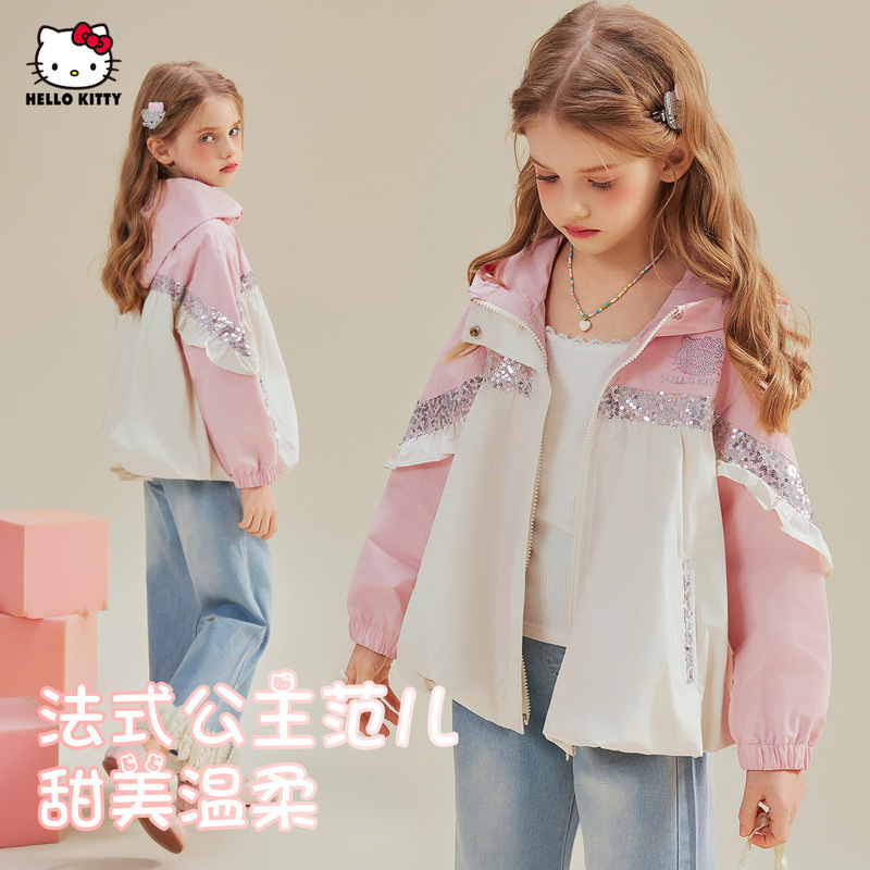Girls' Autumn Sweet Style Contrast Color Jacket 2025 New Medium and Large Children's Clothes Princess Style Sequin Embellished Outerwear