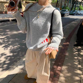 韩国代购女 2025秋冬新款慵懒宽松百搭圆领针织毛衣