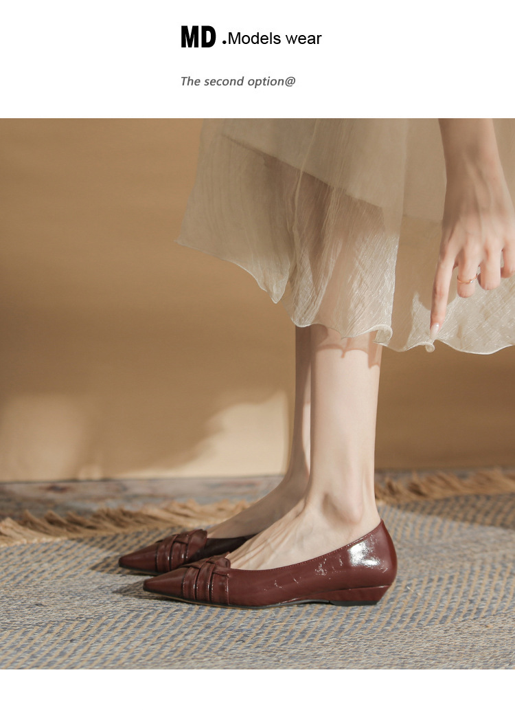 Giày cao gót nữ mũi nhọn gót wedge kiểu Pháp, gót thấp, miệng nông — màu đen chi tiết 19
