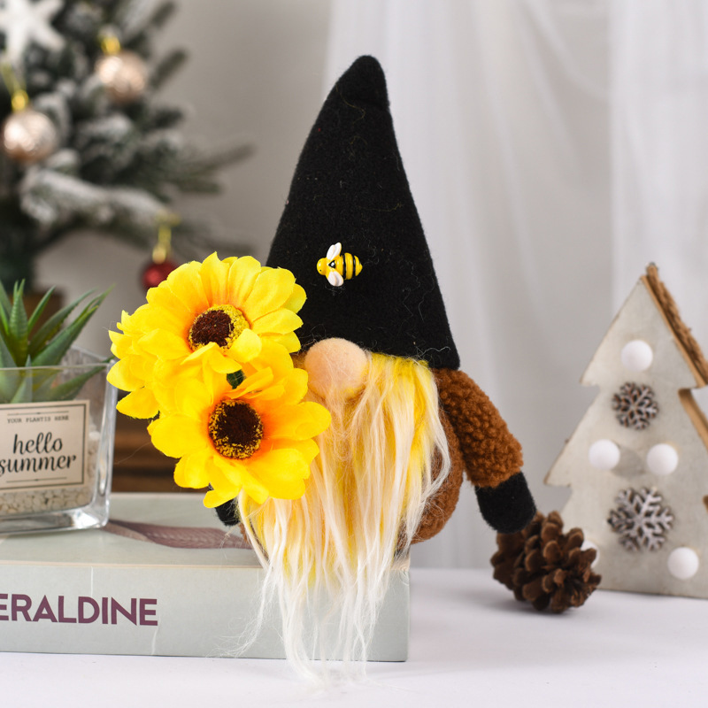 豐收節蜜蜂節無臉娃娃 侏儒可愛向日葵蜜蜂精靈地精 秋色公仔擺件