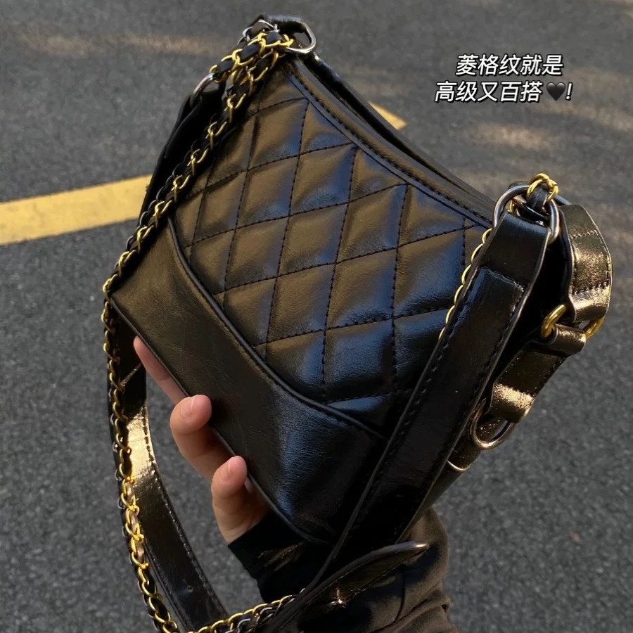 Women's Bag New Model 2026 Fashion Quilted Black Hobo Bag Retro Simple Versatile Chain Shoulder Crossbody Bag