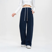 窄版阔腿裤女2025秋冬撞色拼接加绒加厚显瘦直筒休闲裤女慵懒风