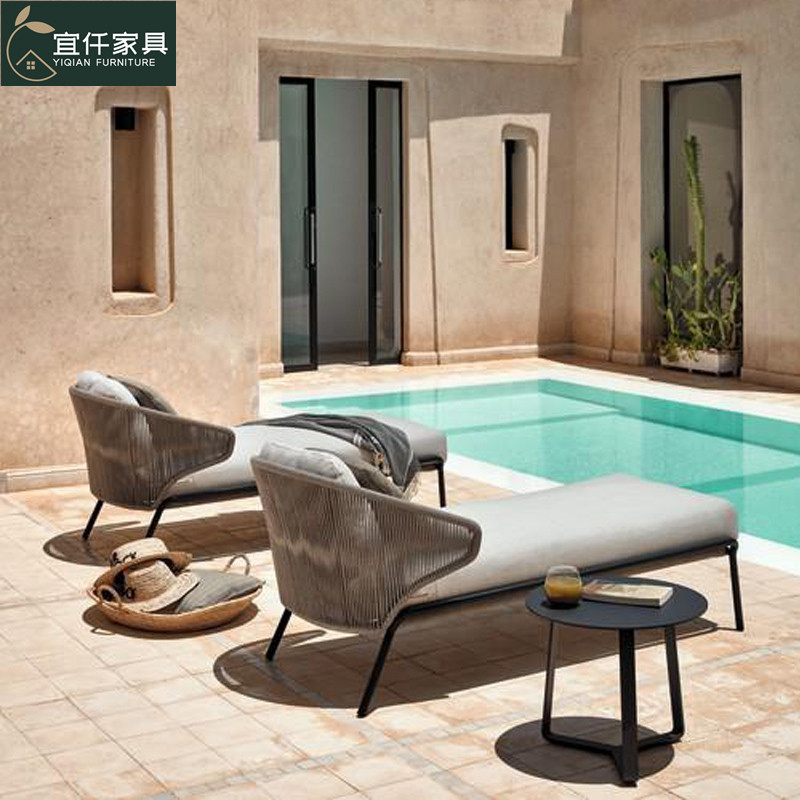 Outdoor lounge chairs, leisure swimming pools, beach chairs, sun protection, waterproof, courtyard, garden, hotel, outdoor, open-air, rope-woven sleeping mats.