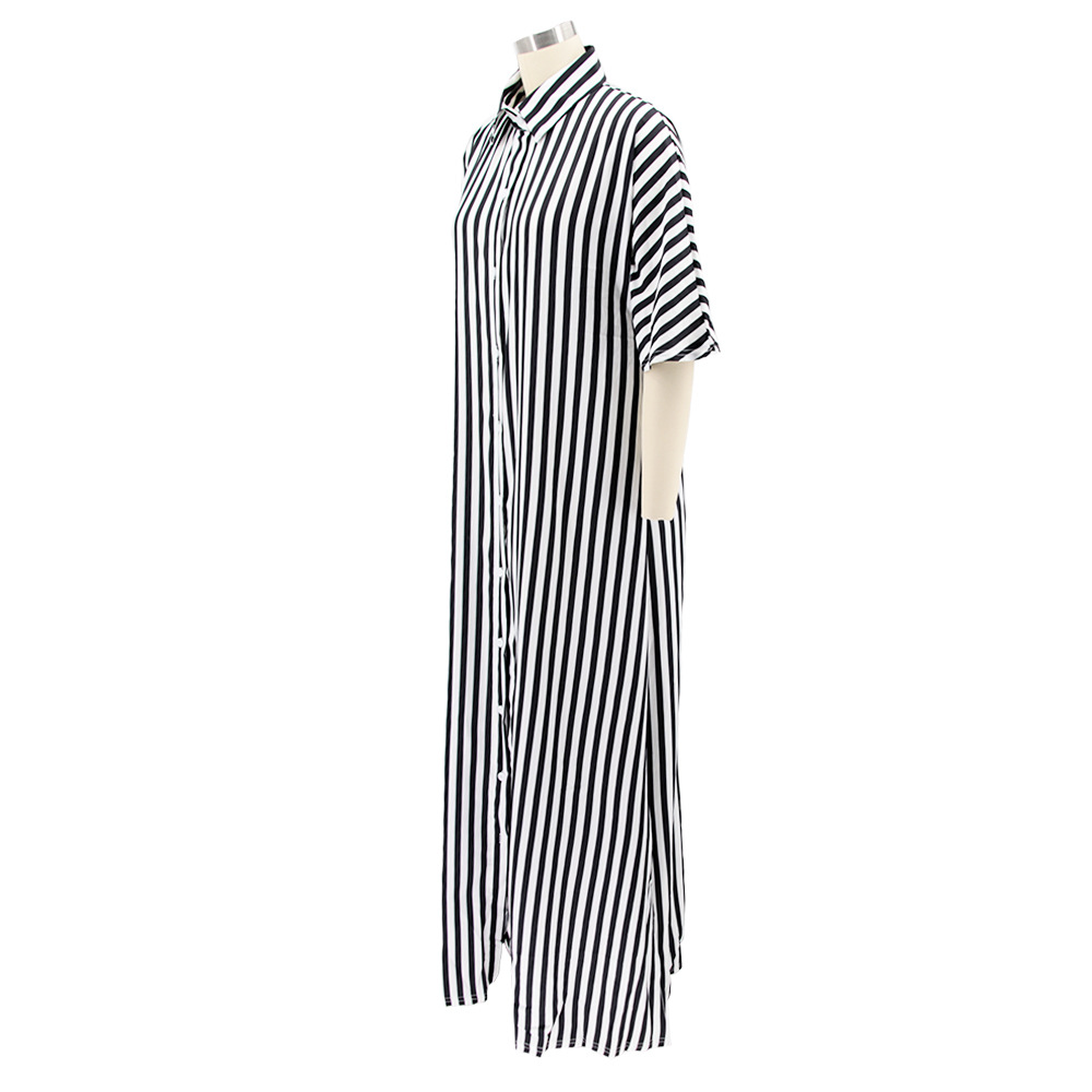 Women Clothing Striped Shirt Women Dress Split Dress French Dress