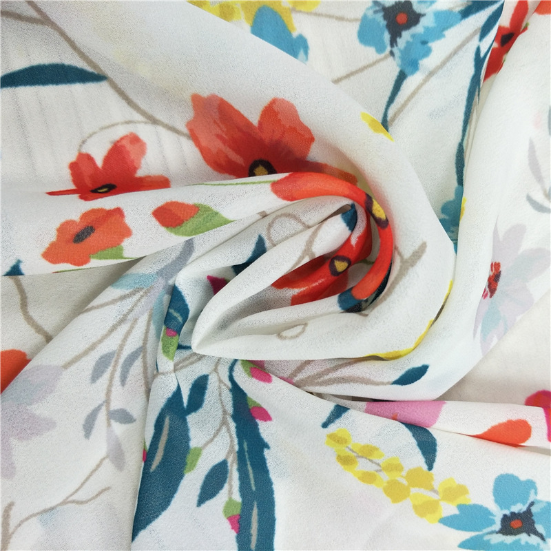 数码印花珍珠雪纺数码印花面料高捻雪纺珠汉服连衣裙时装面料可定