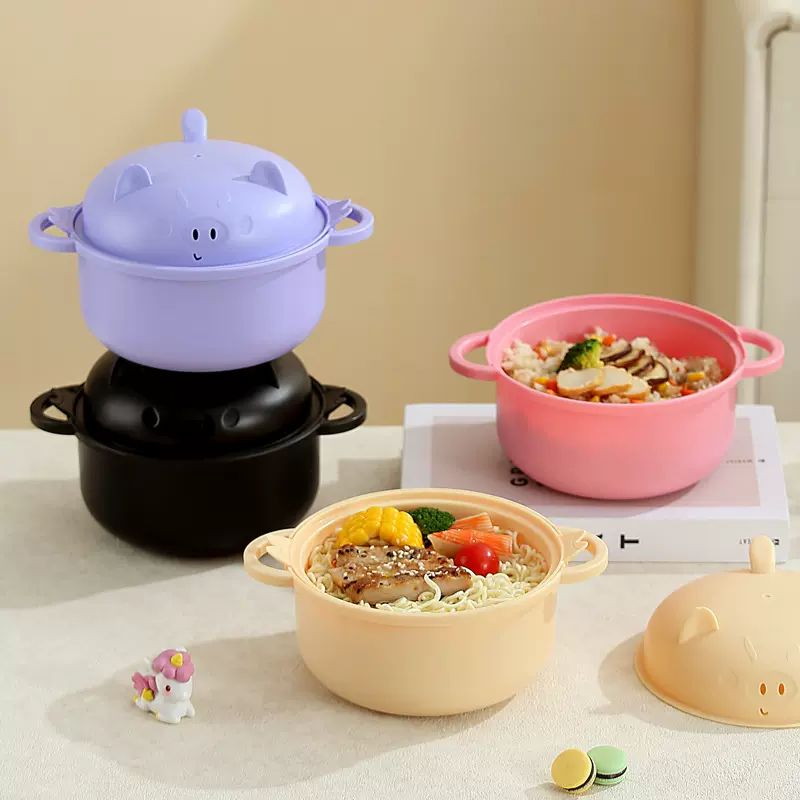 厂家直销卡通泡面碗学生大号PP拉面碗可爱儿童餐具套装沥汤六件套