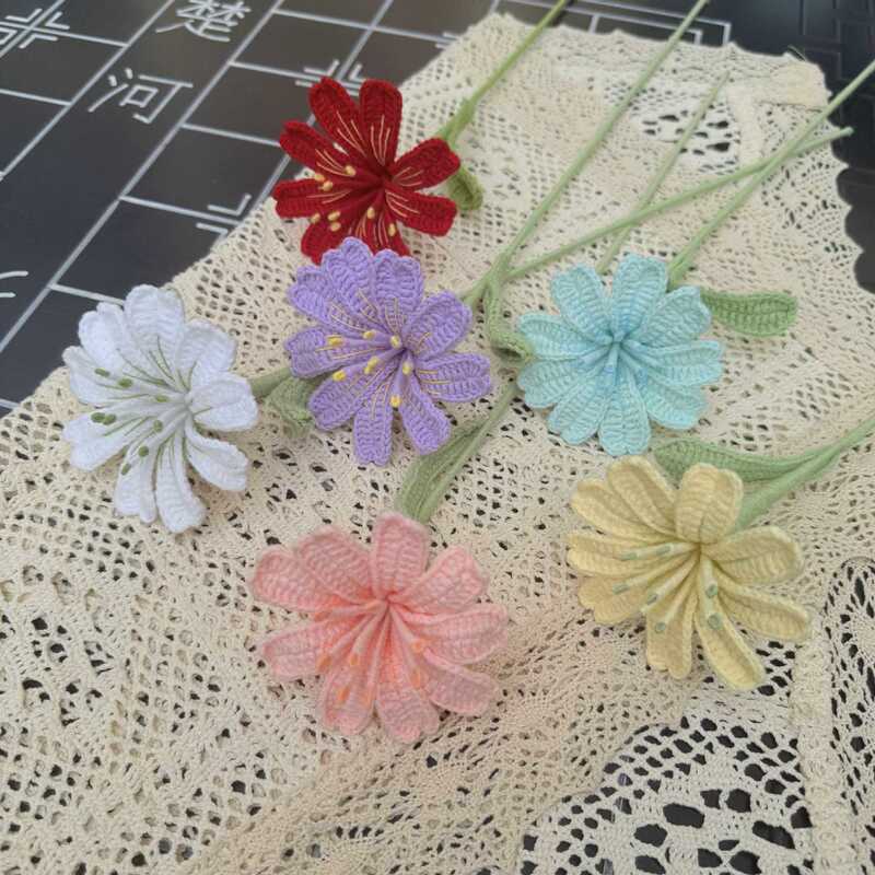 Handmade Crochet Finished Flower Dew Micro Flower Artificial Flower Handmade Flower Arranging with Flower Decoration Flower Ornaments Flower Arranging