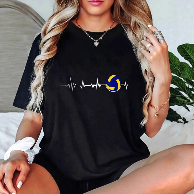 European and American Cross-Border Export Round Neck Short-Sleeved Volleyball Pattern Printed Volleyball Summer New T-Shirt Women's Shirt