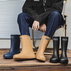 Cross-border fashion rain boots for men, mid-calf outer wear, European and American style waterproof shoes, non-slip kitchen rubber shoes, outdoor fishing shoes for men