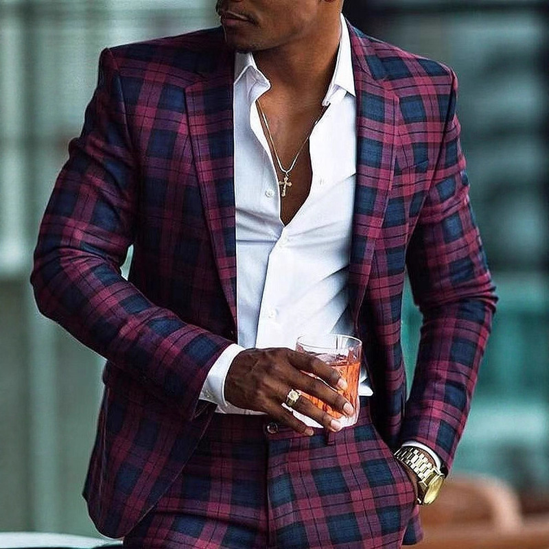 Cross-Border Foreign Trade Hot-Selling Spring and Autumn New Digital Printed Plaid Men's Casual Suit Suit Casual Jacket