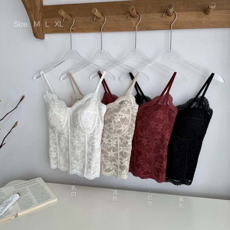 Fleece-Lined Thick Lace Camisole with Chest Pads for Women, Slimming Hot Girl Style, Thermal Base Layer for Autumn and Winter, Beautiful Back Design Fleece-Lined Thick Lace Camisole with Chest Pads for Women, Slimming Hot Girl Style, Thermal Base Layer for Autumn and Winter, Beautiful Back Design