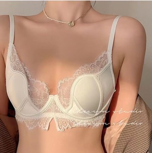 French Satin Lace Sexy Underwear Women's Thin Large Chest Small Chest Push-up Rabbit Ears Anti-sagging Bra
