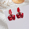 Earrings, enamel flower-shaped, translucent shading, flowered