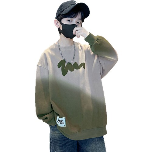 Genius Whale Boys' Long Sleeve Sweatshirt Autumn Outfit Tie-Dye New Alphabet Print Student Cool Middle-Large Children Spring and Autumn Season