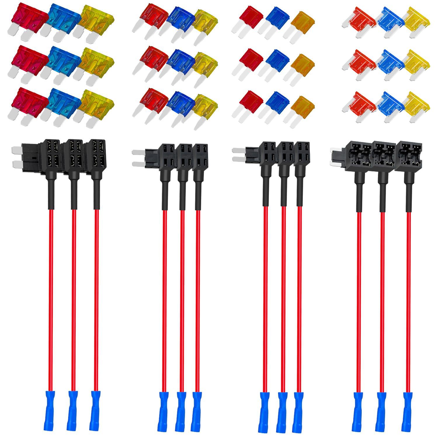 跨境批发48PCS盒装 4种型号/12V 汽车保险丝座水龙头取电器10-20A
