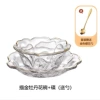Gold-rimmed rose bowl + plate + spoon