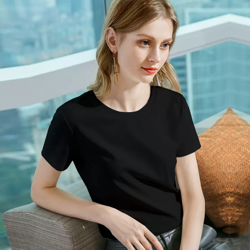 夏季白色圆领女纯棉t恤纯棉短袖宽松圆领半袖体恤男女上衣打底衫