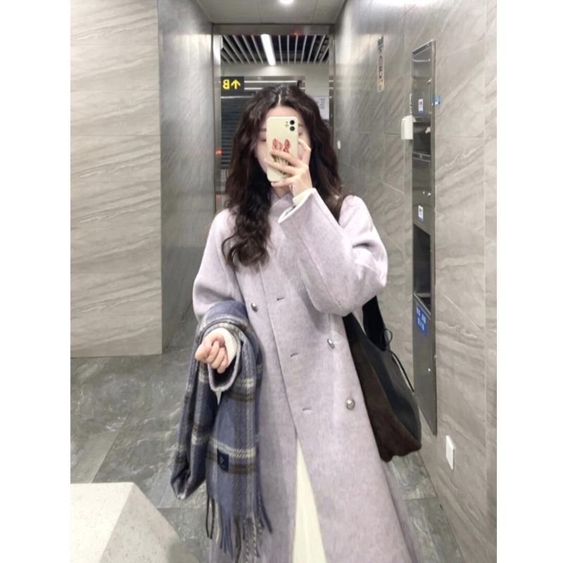 反季特惠呢子大衣女中长款2025新款温柔紫秋冬毛呢外套高级小个子|undefined