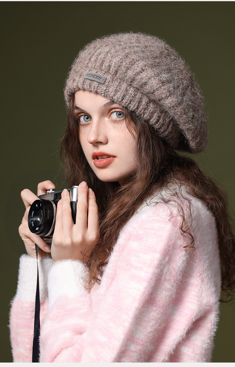 Herbst und Winter, neue Wollmütze, Retro-Mütze für künstlerische Maler, winddicht und warm, einfache Strickmütze mit großem Stirnband_voghion.com