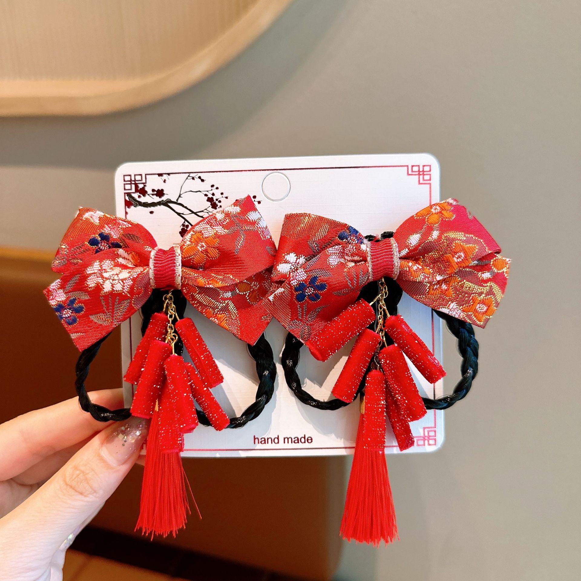 Año Nuevo horquilla accesorios para el cabello de los niños Hanfu estilo antiguo borla arco horquilla niña bebé peluca trenza cabeza Accesorios