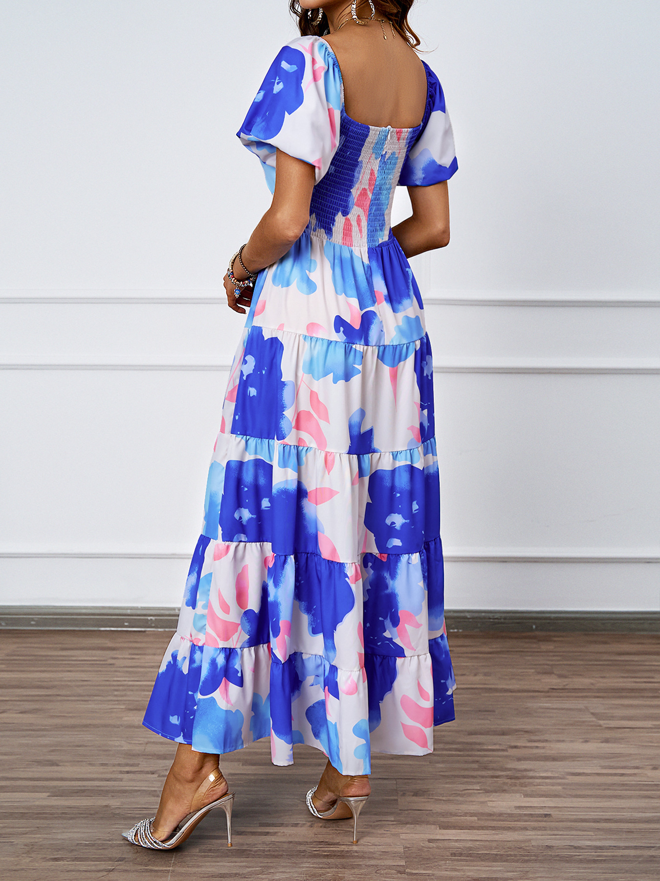 455g Weight Maxi Long Dress Dress Length Type Short Sleeve Sleeve Length Swing Dress Dresses Type Puff Sleeve Sleeve Type Polyester Fabric Type High Waist Waist Line Holiday, Daily Occasion Off Shoulder Neckline Regular Fit Fit Type Color Block, Painted Flower Pattern Summer Season Women's Gender Printing Design Elegant, Streetwear Style Wholesale Women's Elegant Streetwear Printing Color Block Painted Flower Holiday Daily Off Shoulder Short Sleeve Swing Dress 39