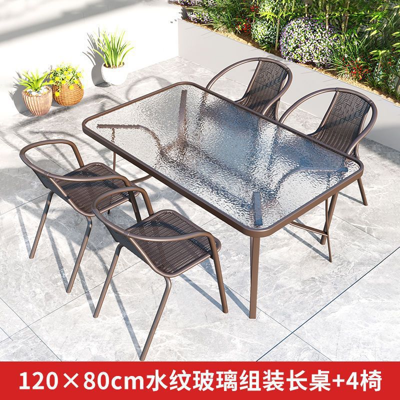 120 water pattern long table + 4 chairs