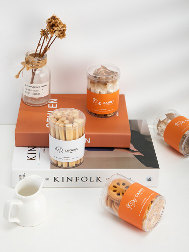 PS transparent plastic jar round cookie sandwich biscuit packaging box milk bar candy packaging sealed jar