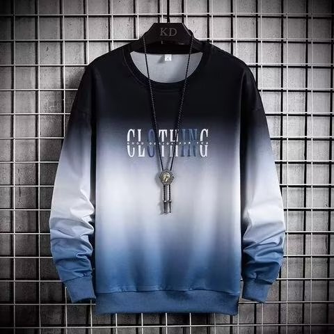 Gradient Sweater Men's Spring and Autumn Sports Leisure Loose Fashionable Printed Top Clothes Round Neck Long Sleeve T-Shirt