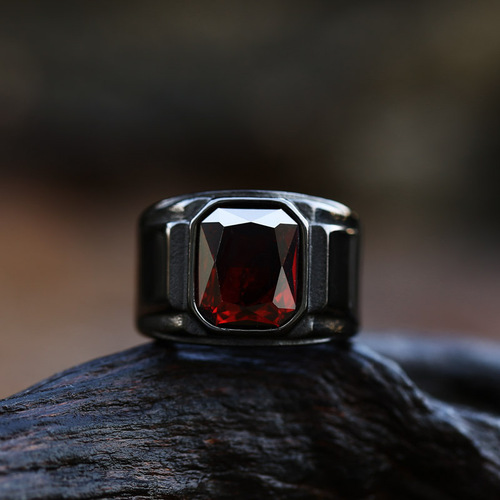beier new stainless steel electroplated gemstone ring wholesale European and American retro men's titanium steel ring hand jewelry