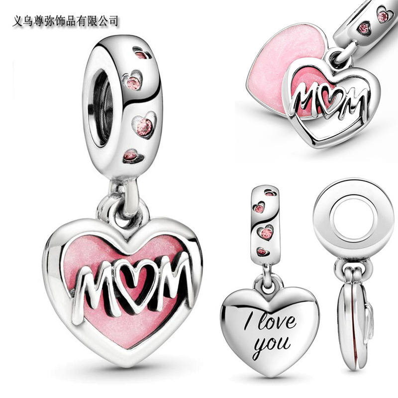 Panjia Bracelet Beads Mother's Day Hot Sale Pink Hollow MOM Heart Pendant Beaded DIY Home Accessories Accessories