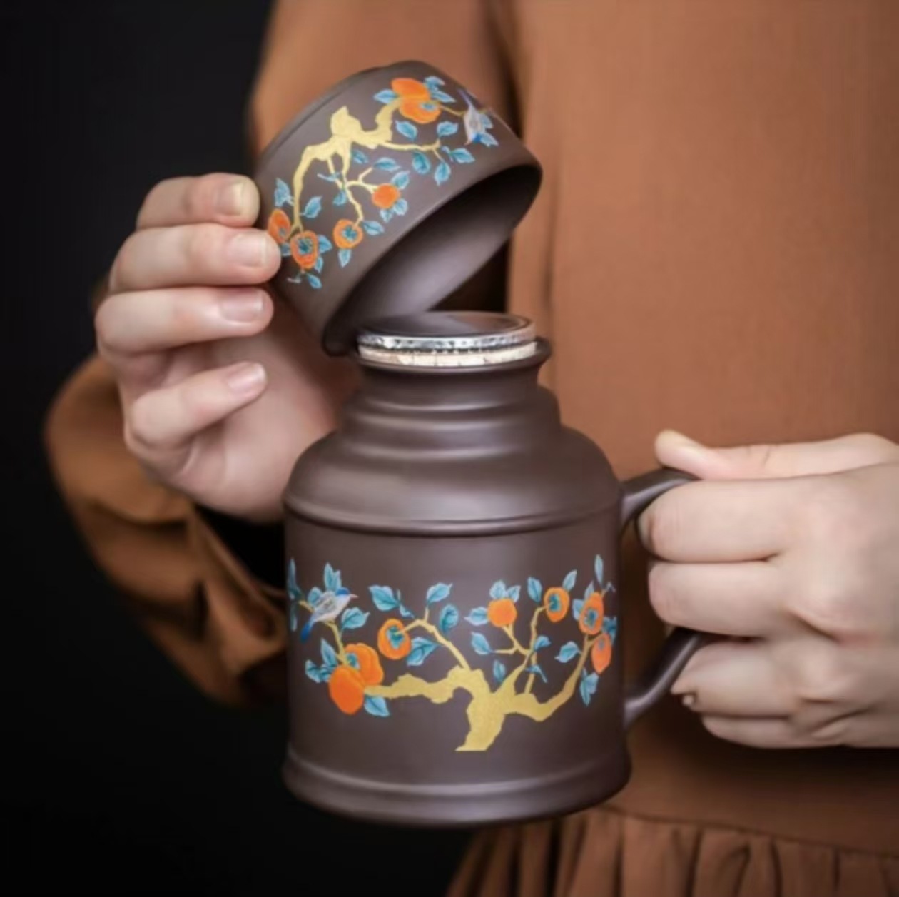 朱泥紫砂小暖壶办公室带盖马克杯家用创意焖茶壶杯大容量泡茶杯子