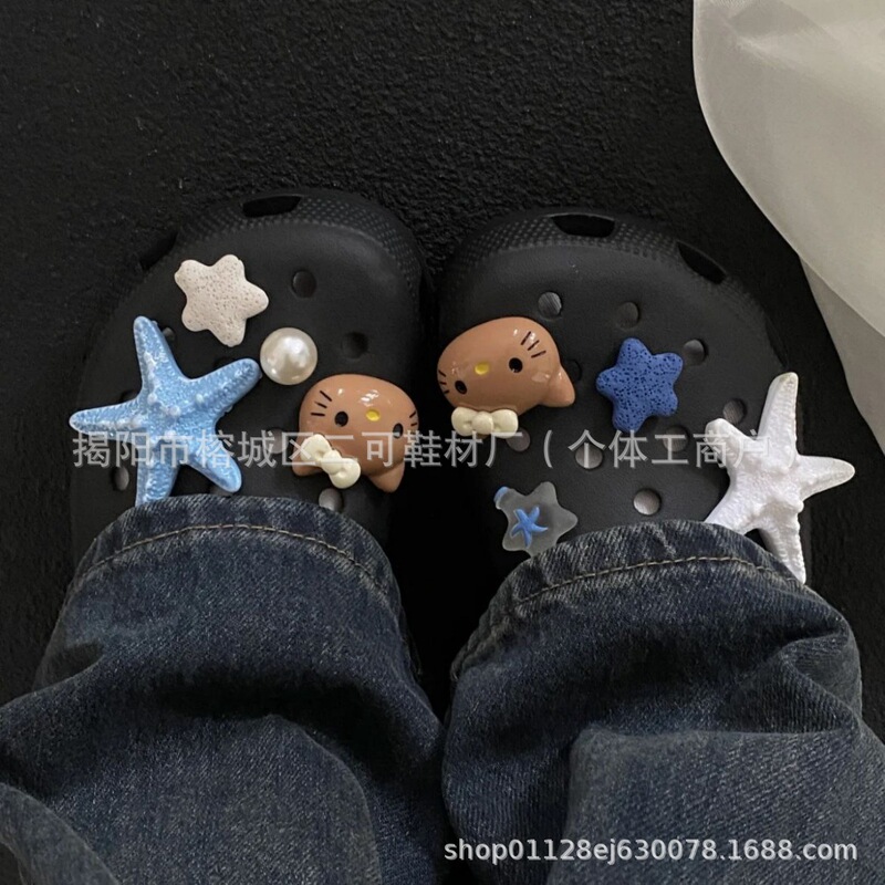 New Starfish Black Leather Kitty Clogs Shoe Flower Accessories Decorative Shoe Buckles Holiday Seaside Removable DIY Accessories