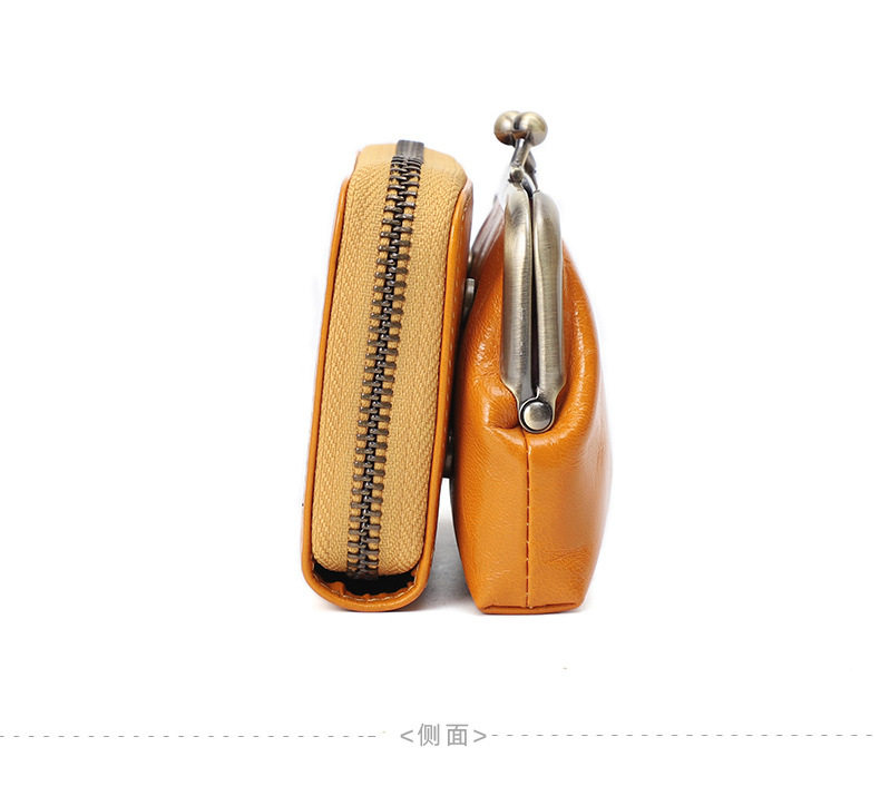 Ví nữ da bò thật cổ điển dạng gấp đựng tiền xu thẻ 11×6×8 cm — Màu đen, Đỏ hoa hồng chi tiết 18