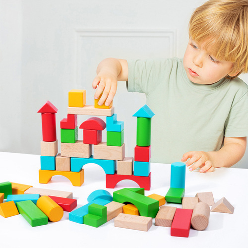 Colorful beech wood shape cognitive building blocks puzzle puzzle board early education educational wooden children's castle building Jenga toy