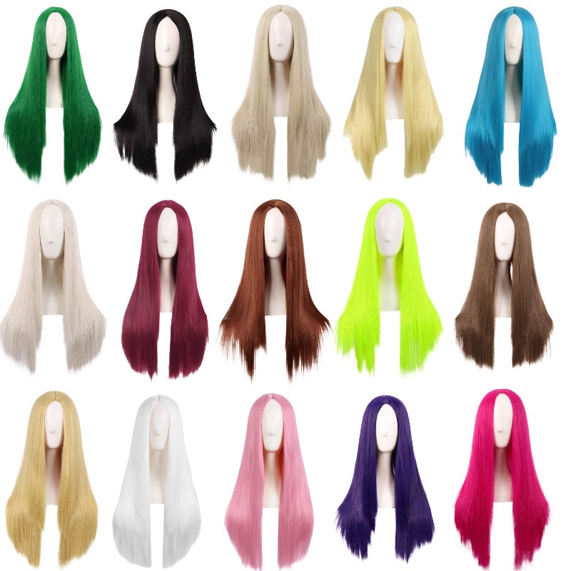 Europe and the United States new gradually color cosplay animation wig ladies multi-use fashion long curly hair headgear in stock wholesale
