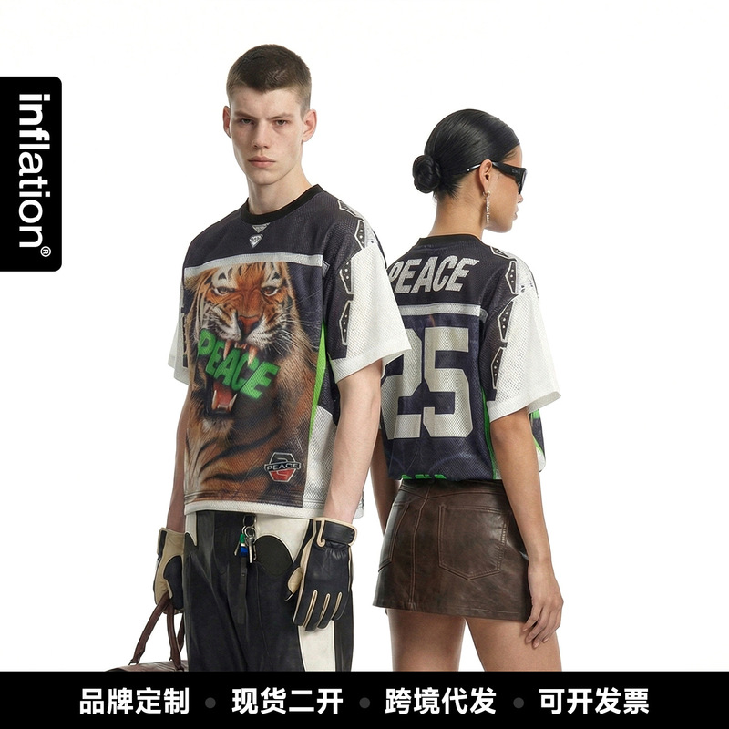 Jie Zhan Men's Clothing | Peace Tiger Streetwear 26 Spring/Summer New European and American Digital Print Breathable Short Sleeve T-Shirt for Men.