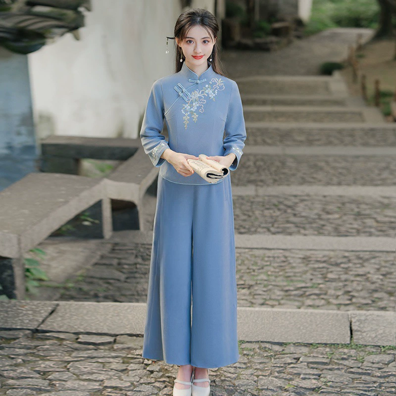 Демисезонное чхонсам(чонсам)?, trousers, set for work, Chinese style