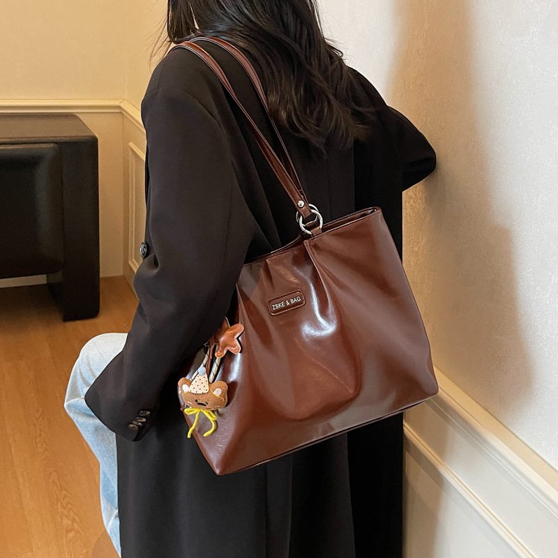 高级感油皮复古包包女2025秋冬季新款大容量单肩包时尚通勤托特包|undefined