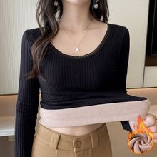 加厚打底圆领高弹力加绒冬季内搭长袖美体塑身保暖内衣女上衣修身