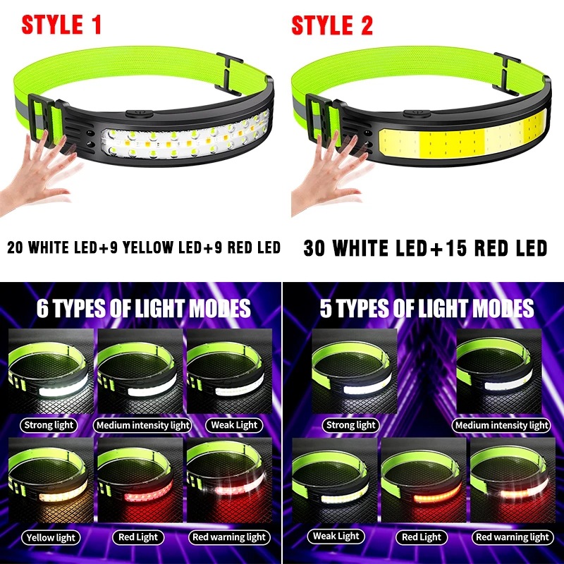 Transfronteriza nueva COB faro USB recargable al aire libre del reflector faro luz roja advertencia inducción corriendo faro