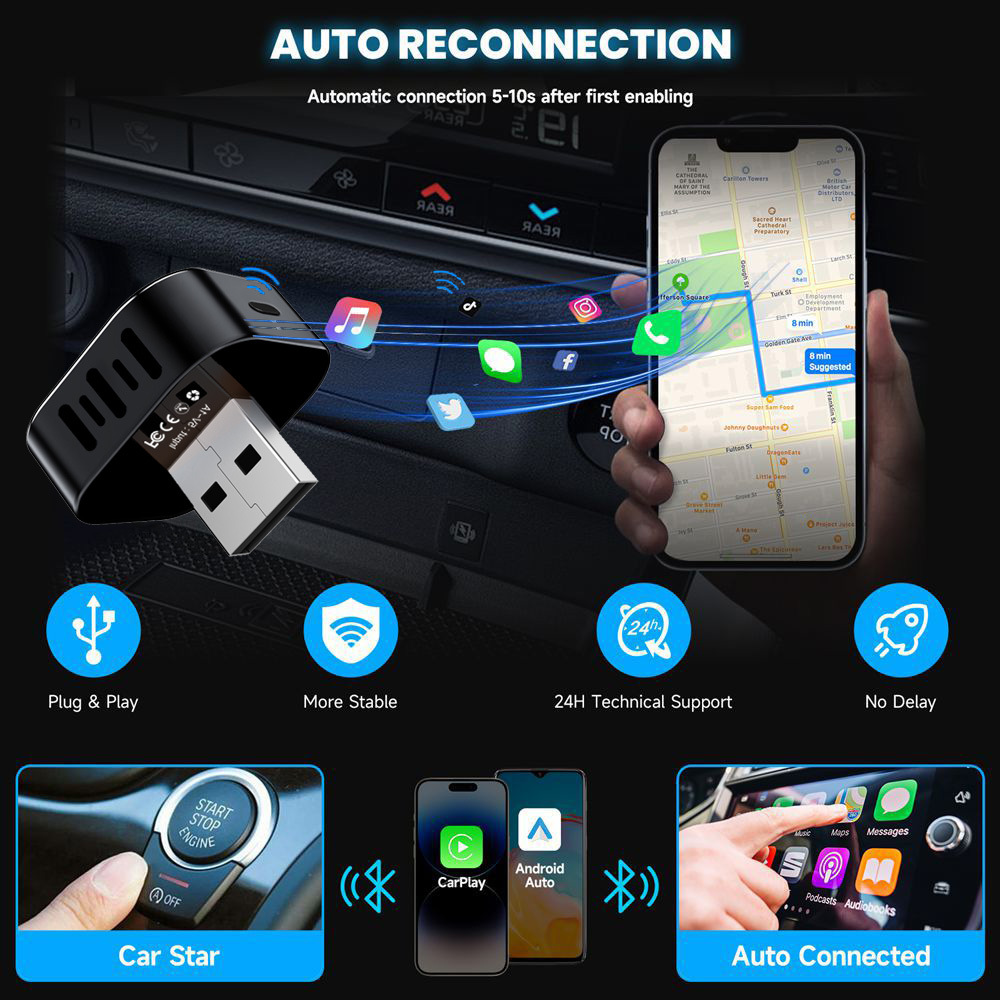 2026 Upgraded Version of Wireless Carplay Box and Android Auto Two-In-One Car Connectivity Screen Mirroring Adapter