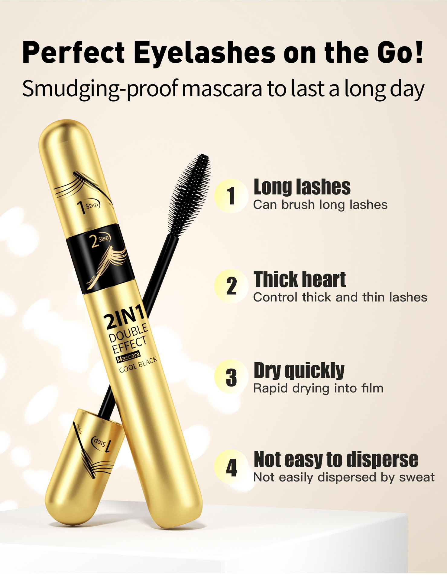 Hellokiss Dual-Effect 2-in-1 Long and Curly Mascara Waterproof, Non-smudging, Long-lasting and Thick 4D Mascara undefined