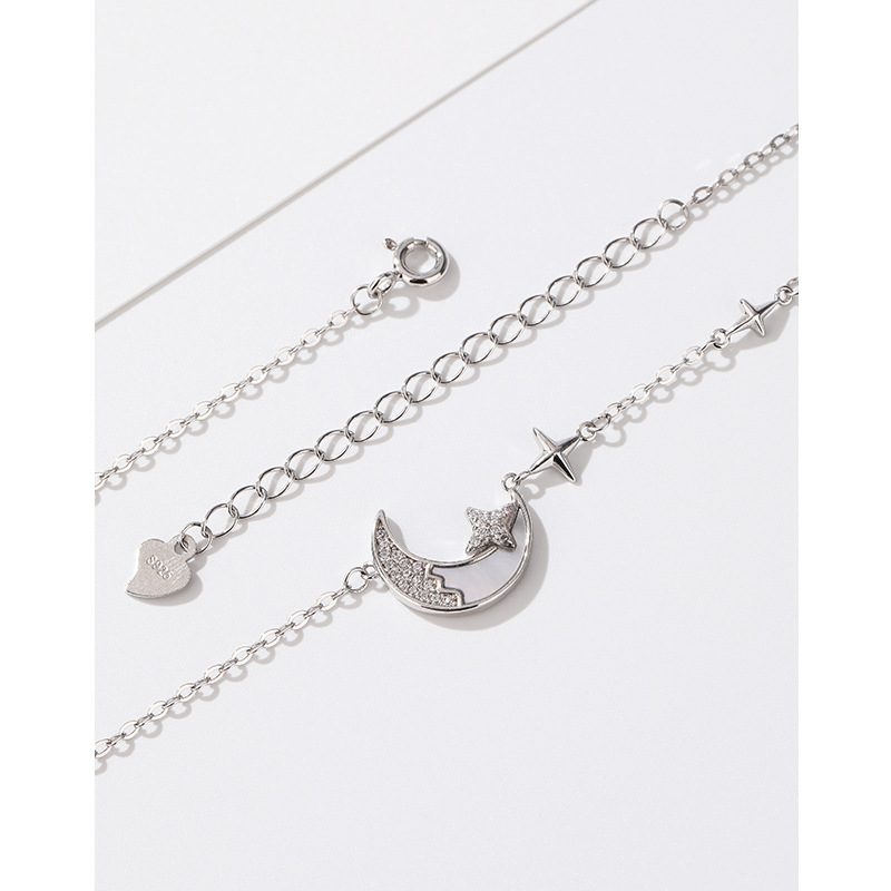 Blanco fritillary diamante estrella Luna Collar para mujer 925 plata esterlina nicho avanzado diseño sentido 2024 nuevo todo partido clavícula cadena