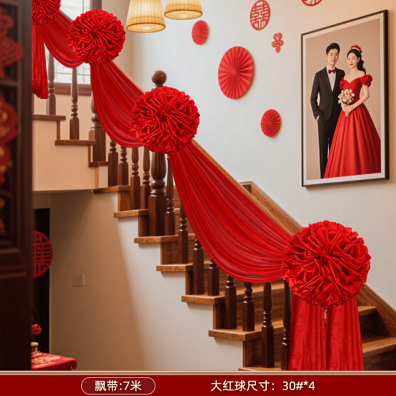 大きい赤い花の結婚祝いの結婚祝いの部屋の配置セットの階段の手すりの刺繍の結婚式の農村の別荘の装飾の花の用品|undefined